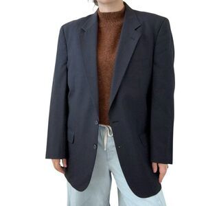Vintage Unisex Burberry Blazer Navy Blue 100% Wool Sport Coat Sz 46R